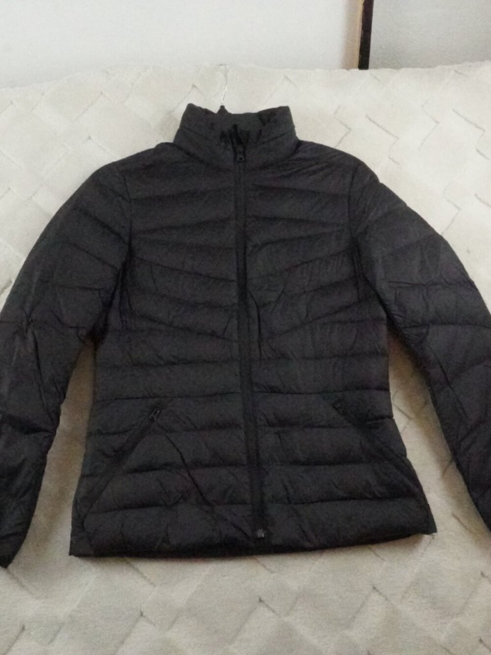 Lands' End Down Puffer Jacket Womens Extra Small Black Full Zip